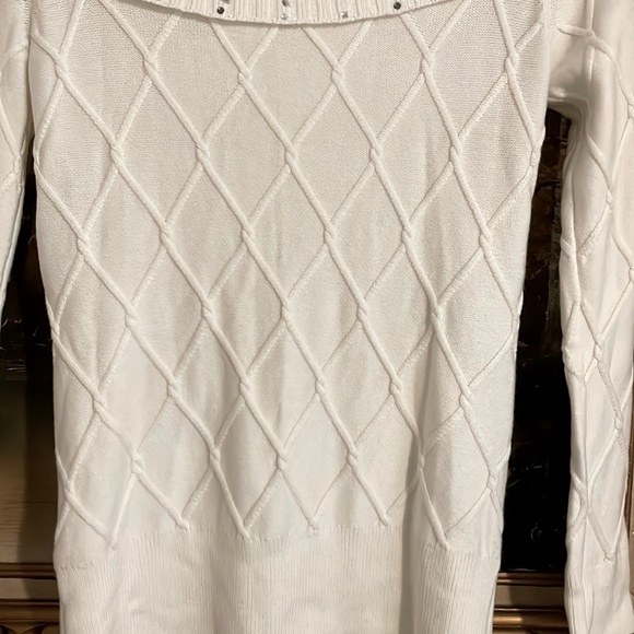 WHBM White Cowl Neck Sweater w/ Embellished Neck - Picture 4 of 9
